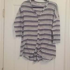 Lightweight sweater blue,green taupe, white stripe